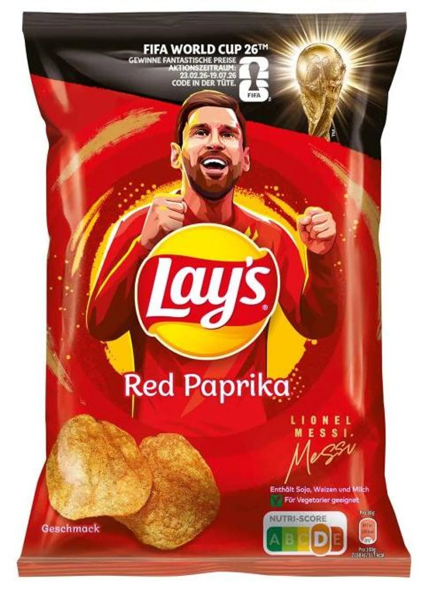 Lay's Red Paprika Messi Edition 150 g – Knusprige Kartoffelchips mit würzigem Paprika-Geschmack | FIFA World Cup 26 Edition