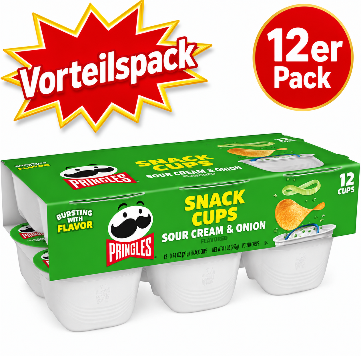 Pringles Sour Cream Snack Stacks 12er Pack – 12 × 19 g Portionsbecher