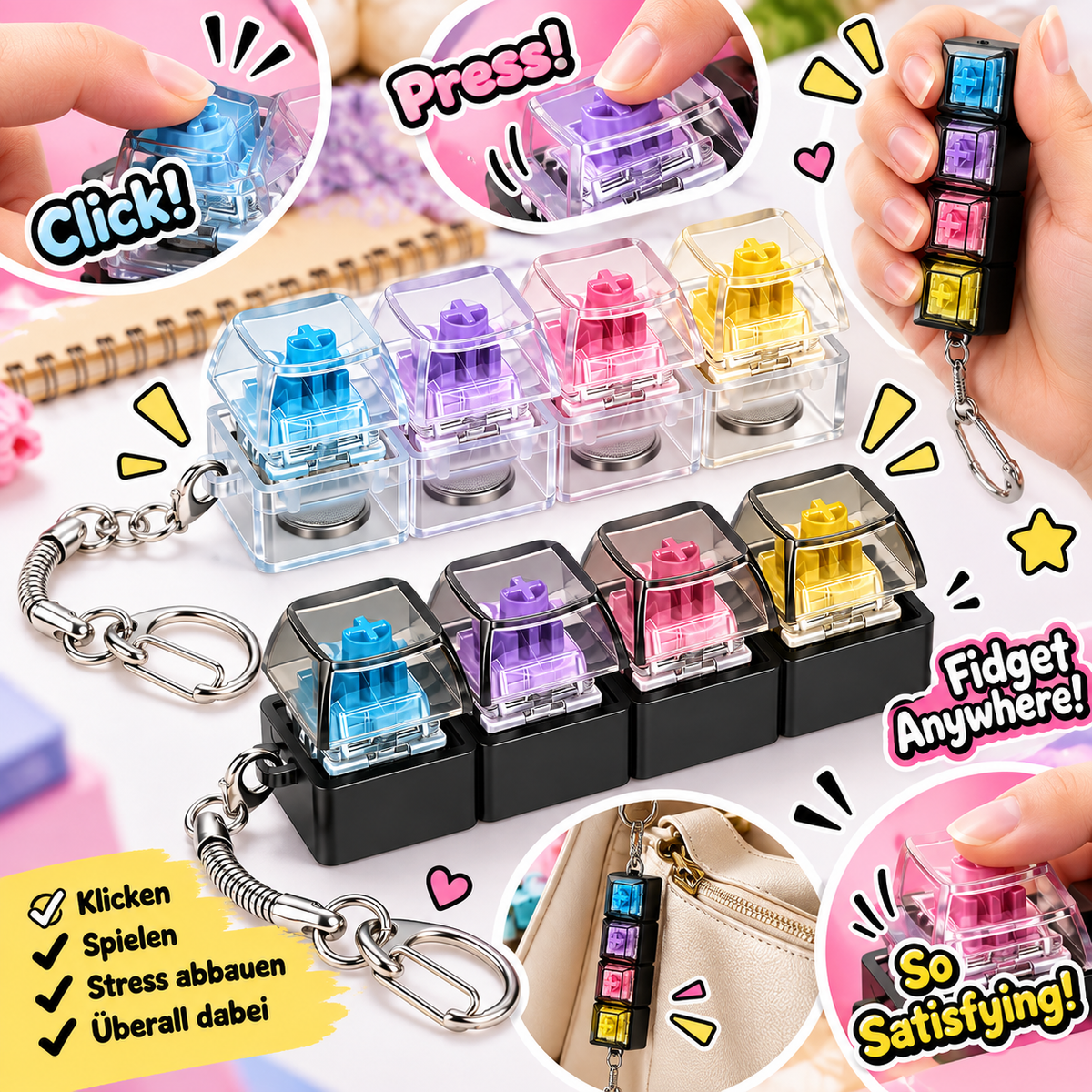 Fidget Keyboard Schlüsselanhänger – Mini Klick Spielzeug