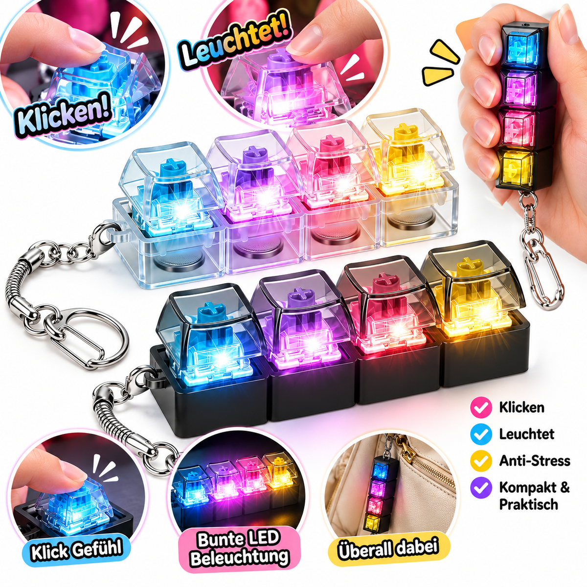 Fidget Keyboard Schlüsselanhänger – Mini Klick Spielzeug