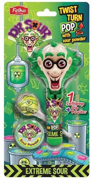 Dr. Sour Blister Twist & Turn Pop 17 g – Saurer Lutscher mit Dip-Pulver