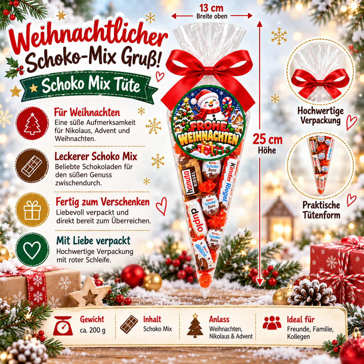 Schokolade Mix Geschenk-Tüte – Frohe Weinachten