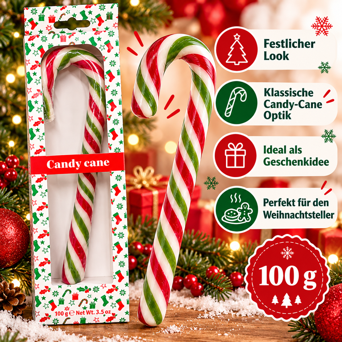 XXL Candy Cane – Große Weihnachts-Zuckerstange | 100 g