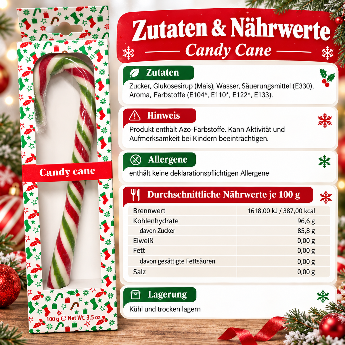 XXL Candy Cane – Große Weihnachts-Zuckerstange | 100 g