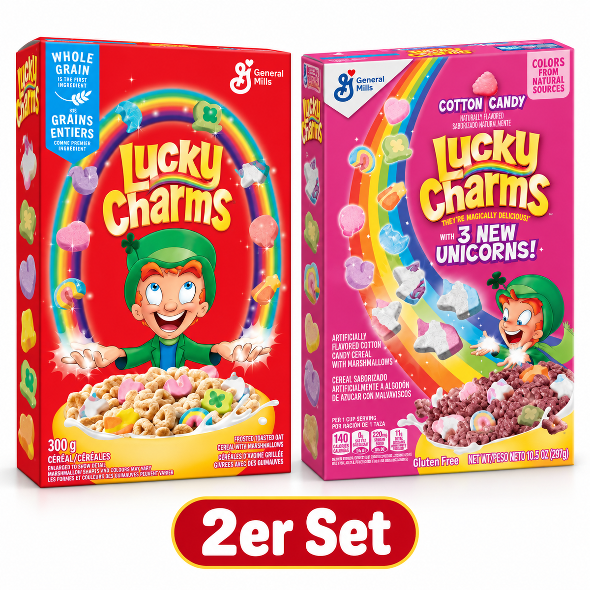 Lucky Charms 2er Set – Classic & Cotton Candy Cerealien mit Marshmallows | 597 g