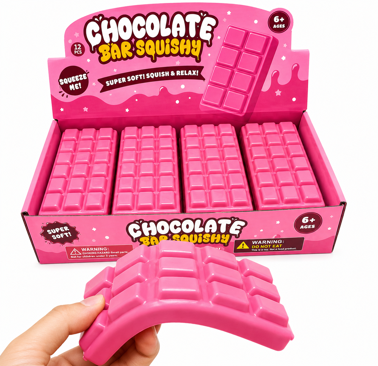 Squishy pinke Schoko Tafel-Anti Stress Quetsch Schokolade Pink