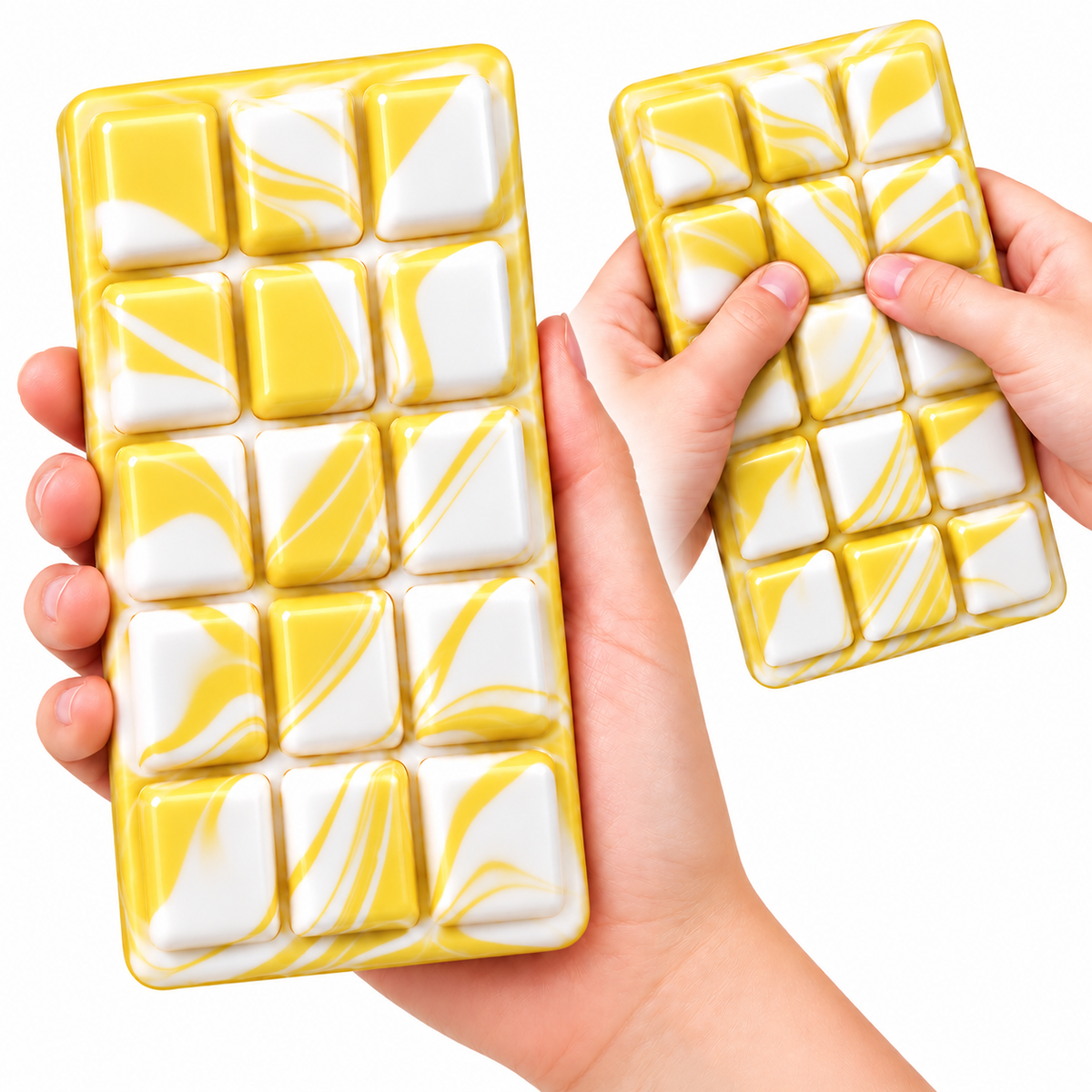 Squishy Schokoladentafel im Swirl-Design –Gelb-Weiß