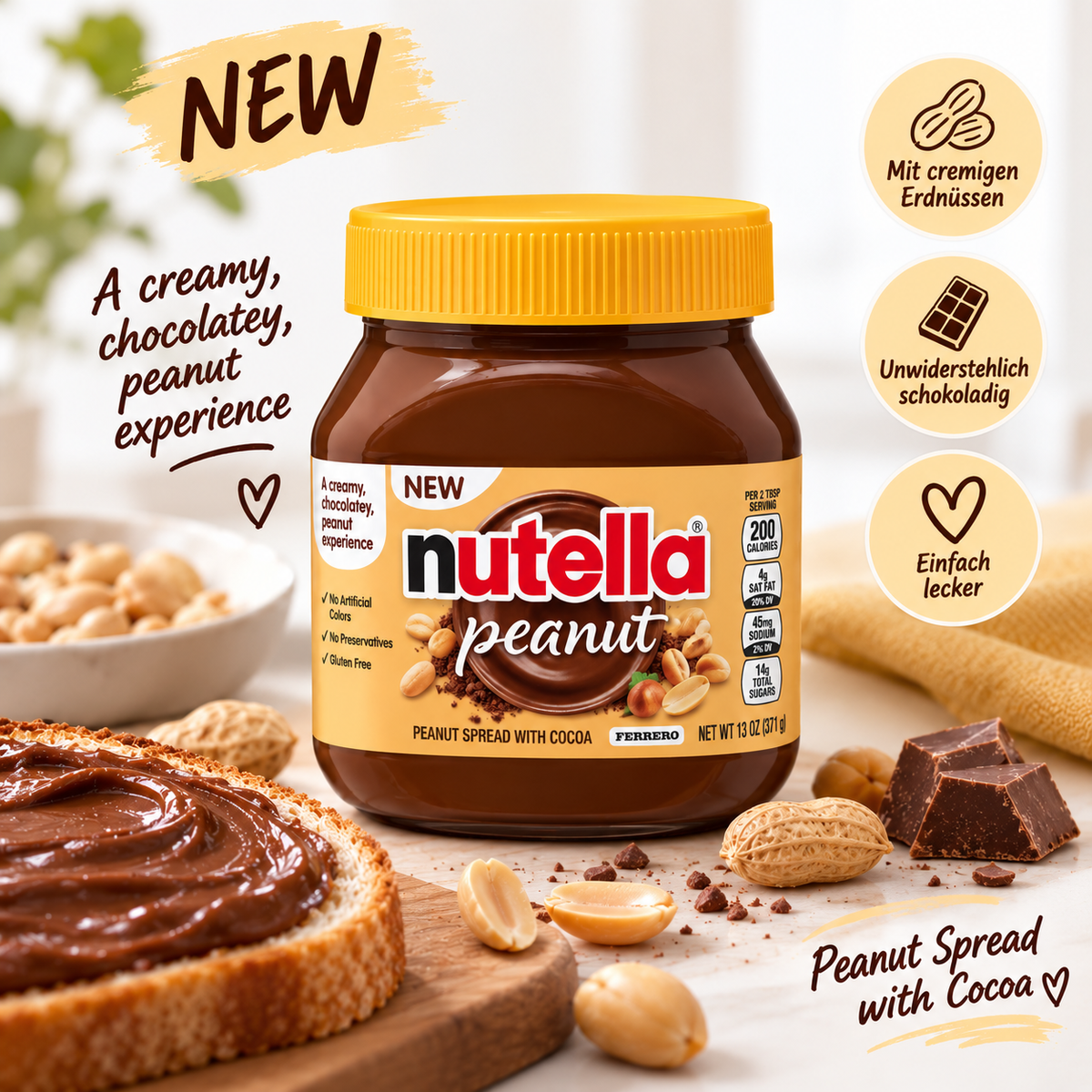 Nutella Peanut 371 g – cremiger Erdnuss-Kakao-Aufstrich