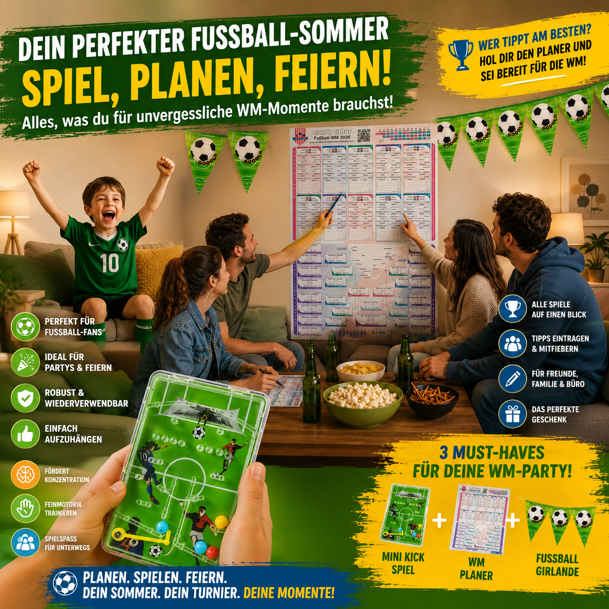 Fußball WM Snack Box – inkl. A1 WM-Spielplaner & Fußball Girlande