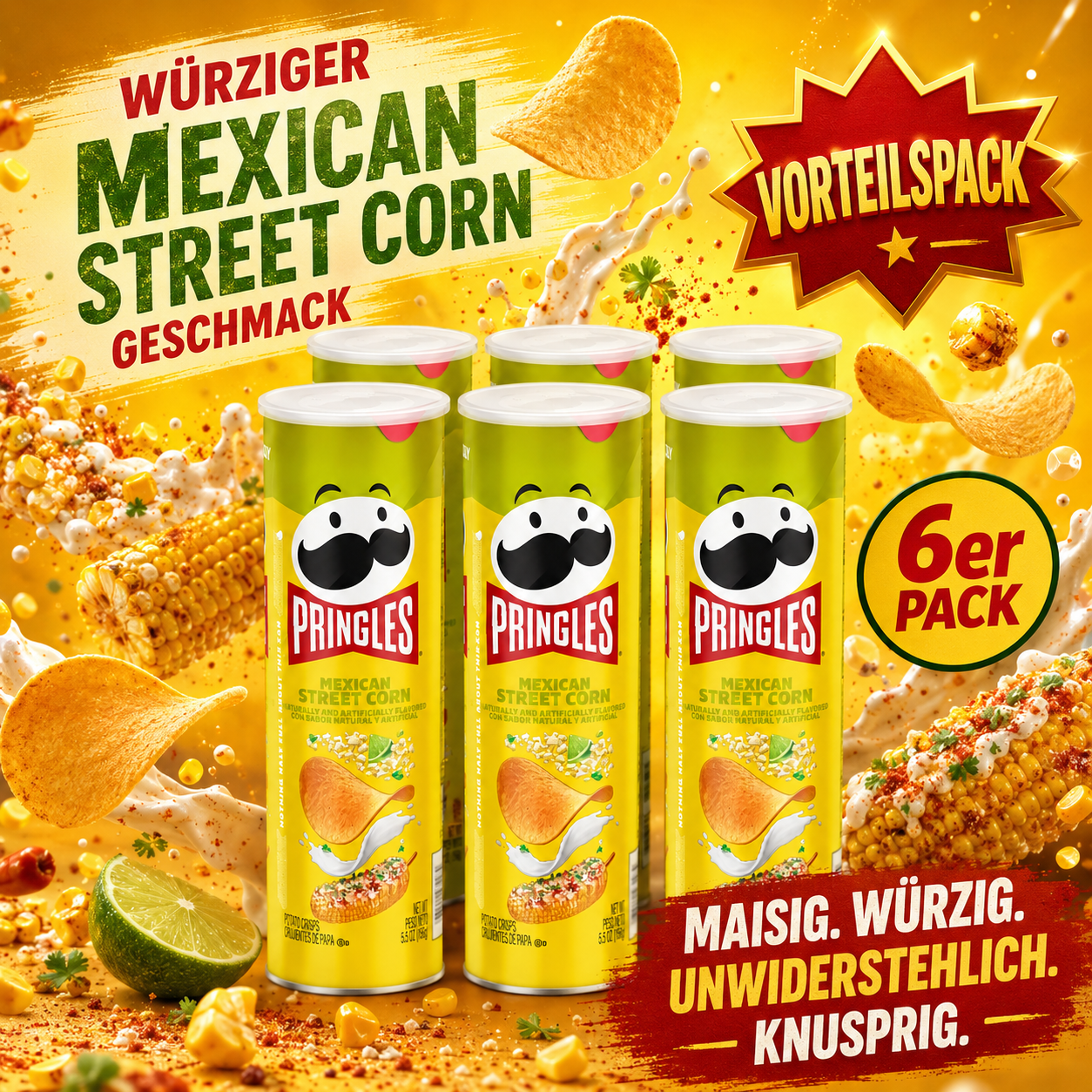 Pringles Mexican Street Corn 6er Vorteilspack – 6 × 158 g – US-Import