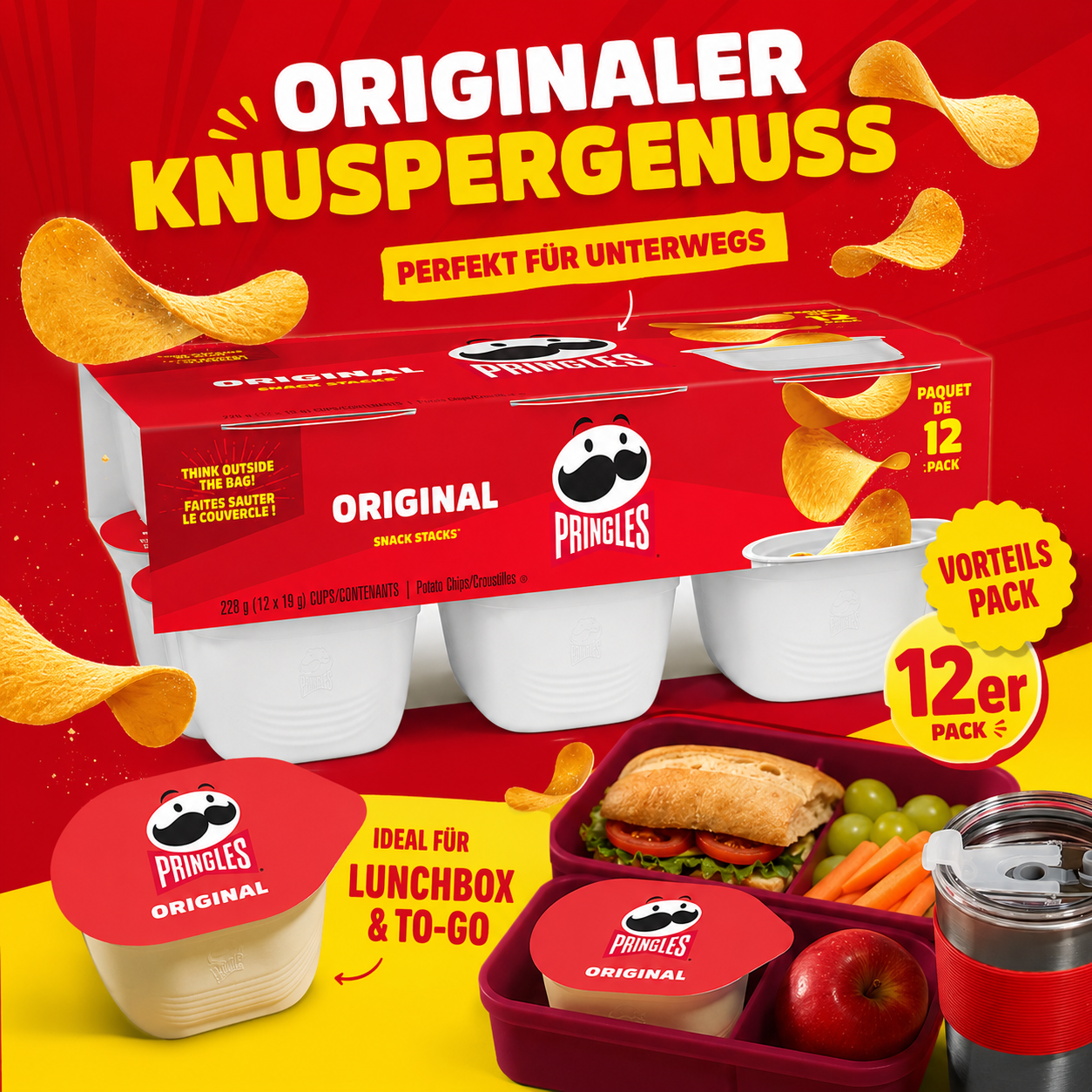 Pringles Original Snack Stacks 12er Pack – 12 × 19 g Portionsbecher – US-Import