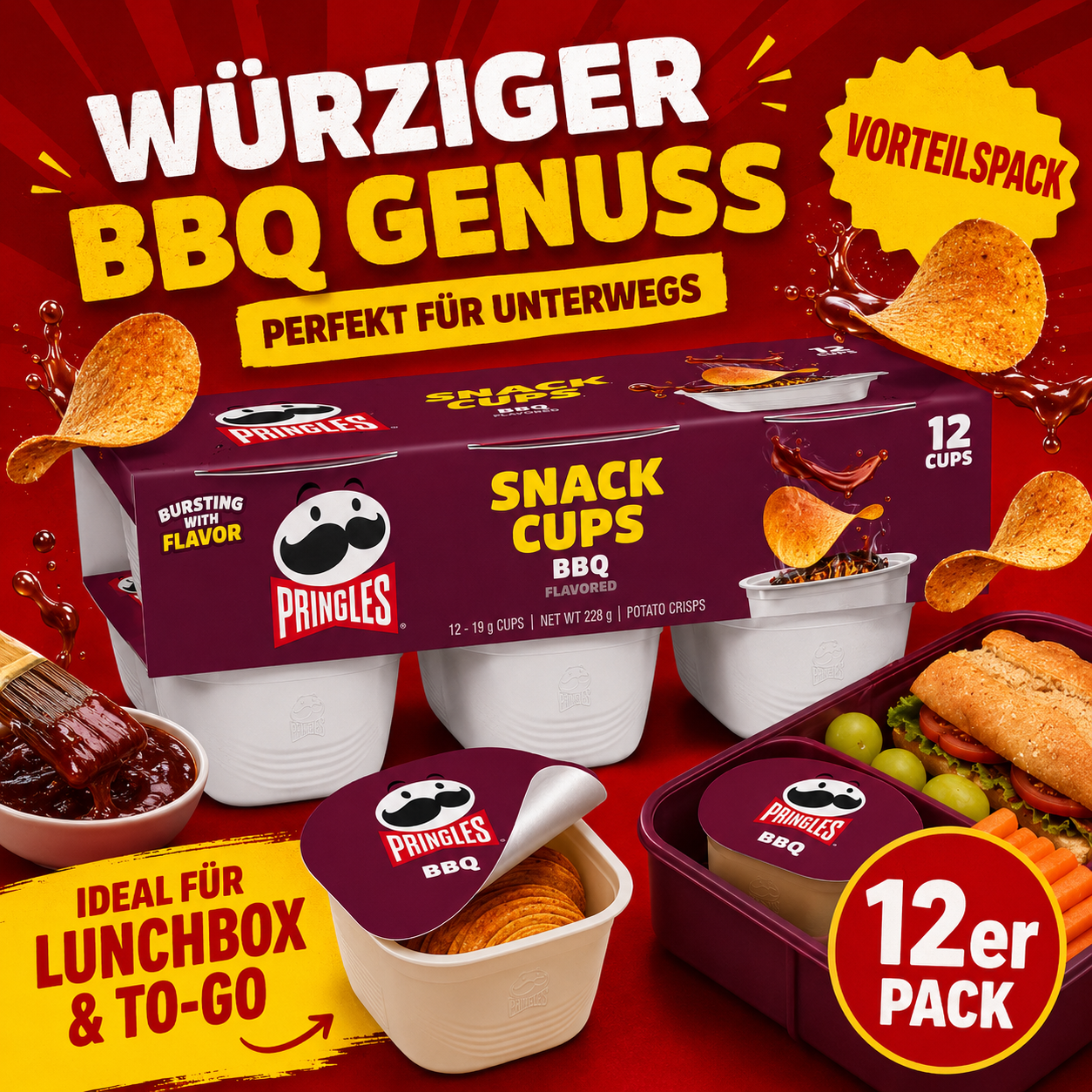 Pringles BBQ Snack Stacks 12er Pack – 12 × 19 g Portionsbecher – US-Import