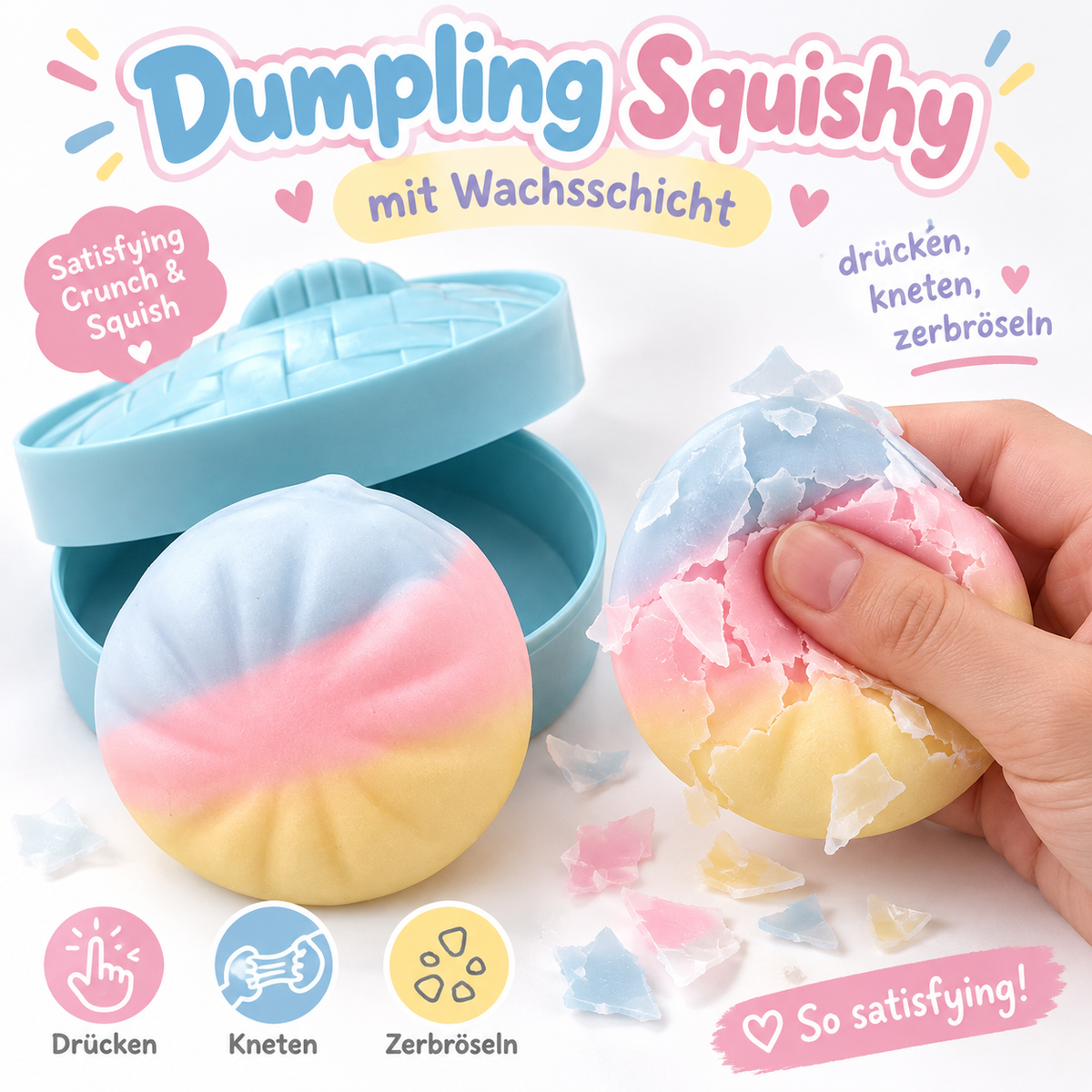Regenbogen Dumpling Squishy mit Wachsschicht