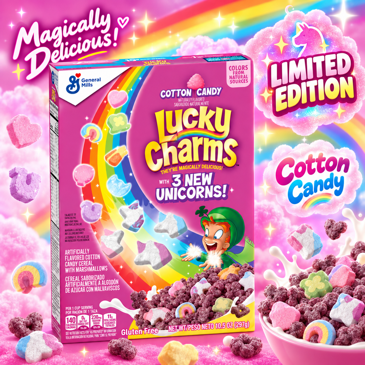 Limitierte Lucky Charms Cotton Candy 300 g – Marshmallows & Zuckerwatte-Geschmack