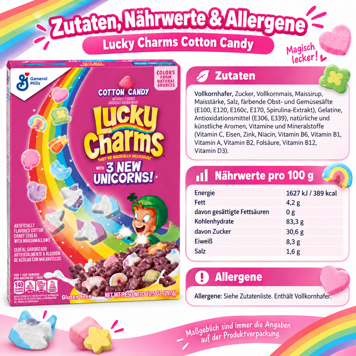 Lucky Charms 2er Set – Classic & Cotton Candy Cerealien mit Marshmallows | 597 g