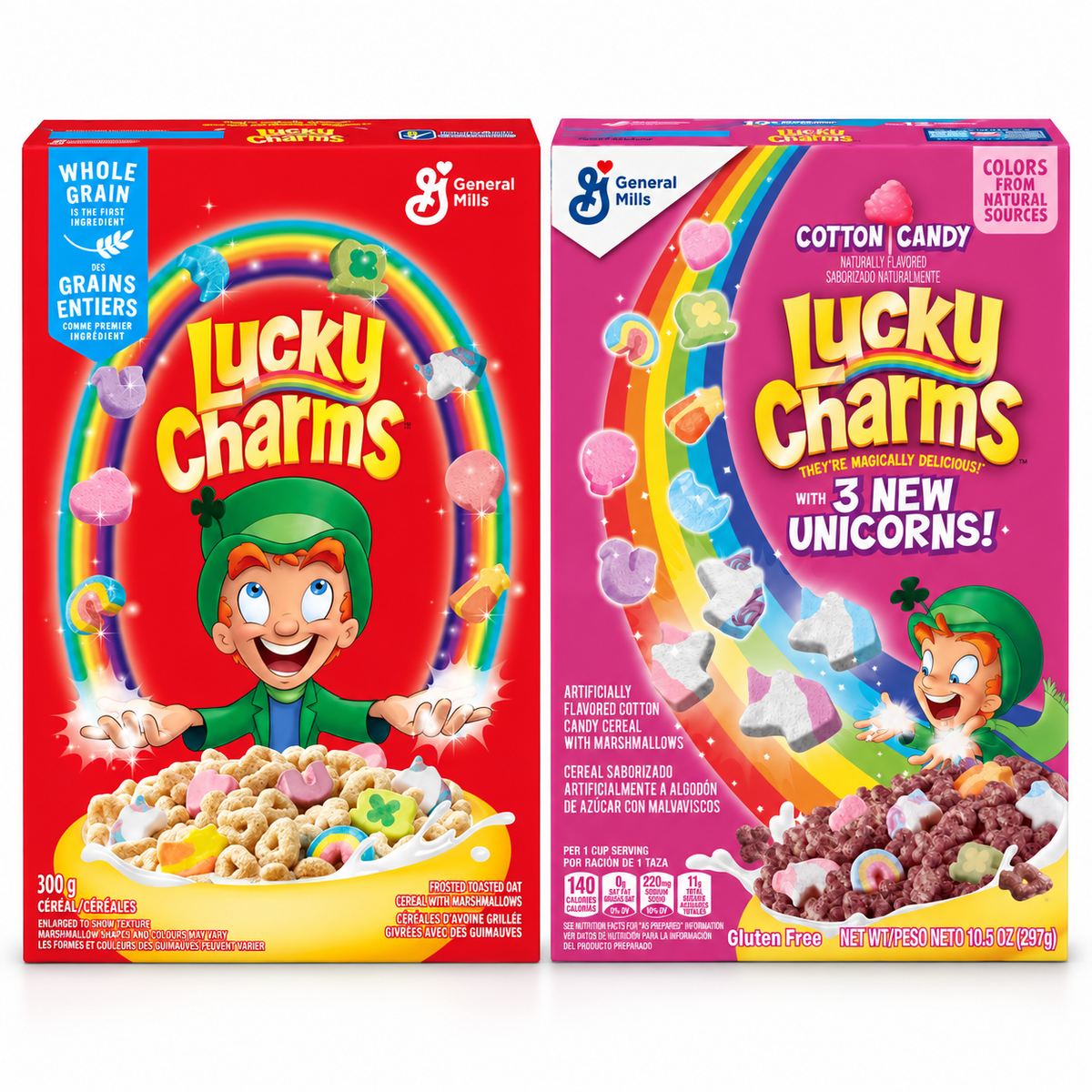 Lucky Charms 2er Set – Classic & Cotton Candy Cerealien mit Marshmallows | 597 g