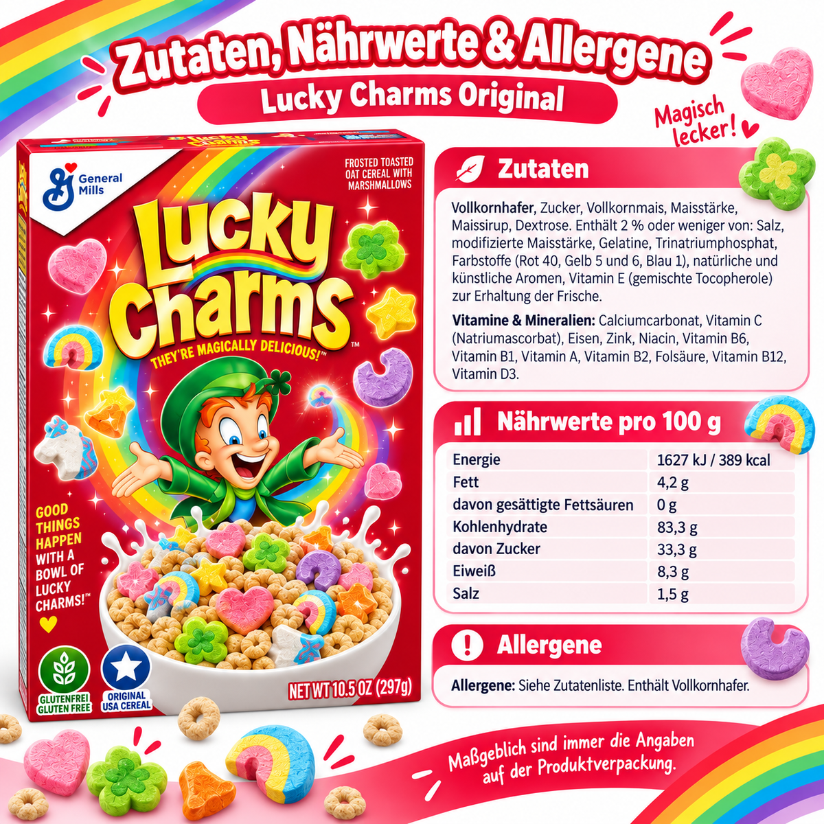 Lucky Charms 2er Set – Classic & Cotton Candy Cerealien mit Marshmallows | 597 g