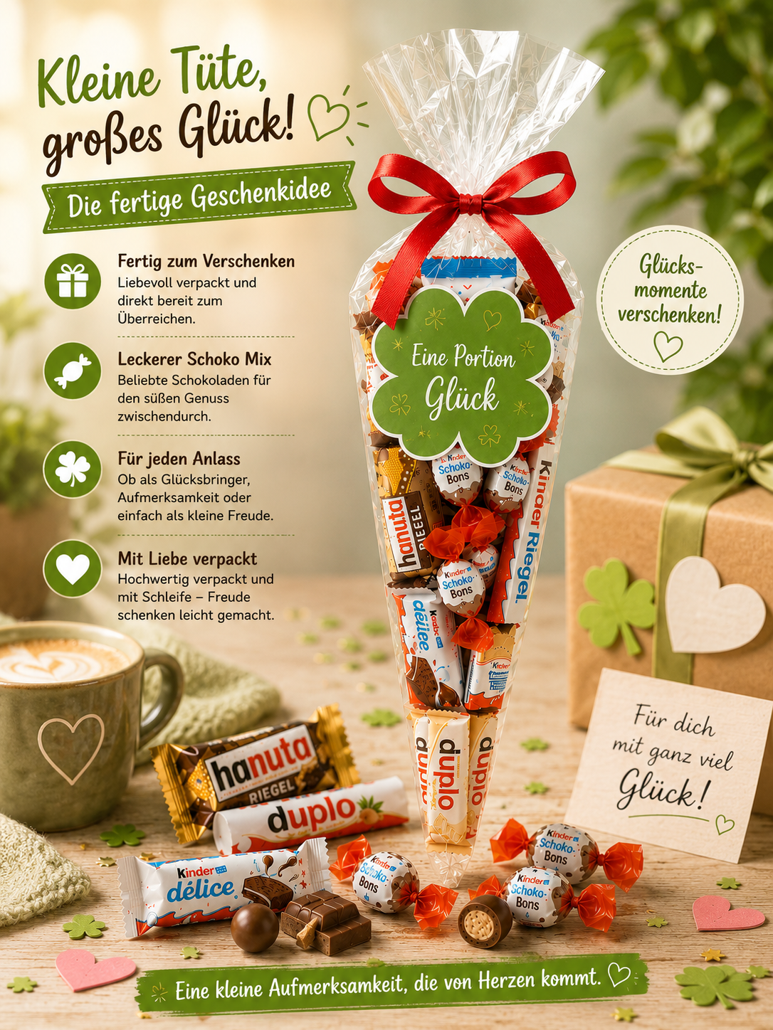 Schokolade Mix Tüte – Eine Portion Glück | Fertiges Geschenk | Candy & Bar