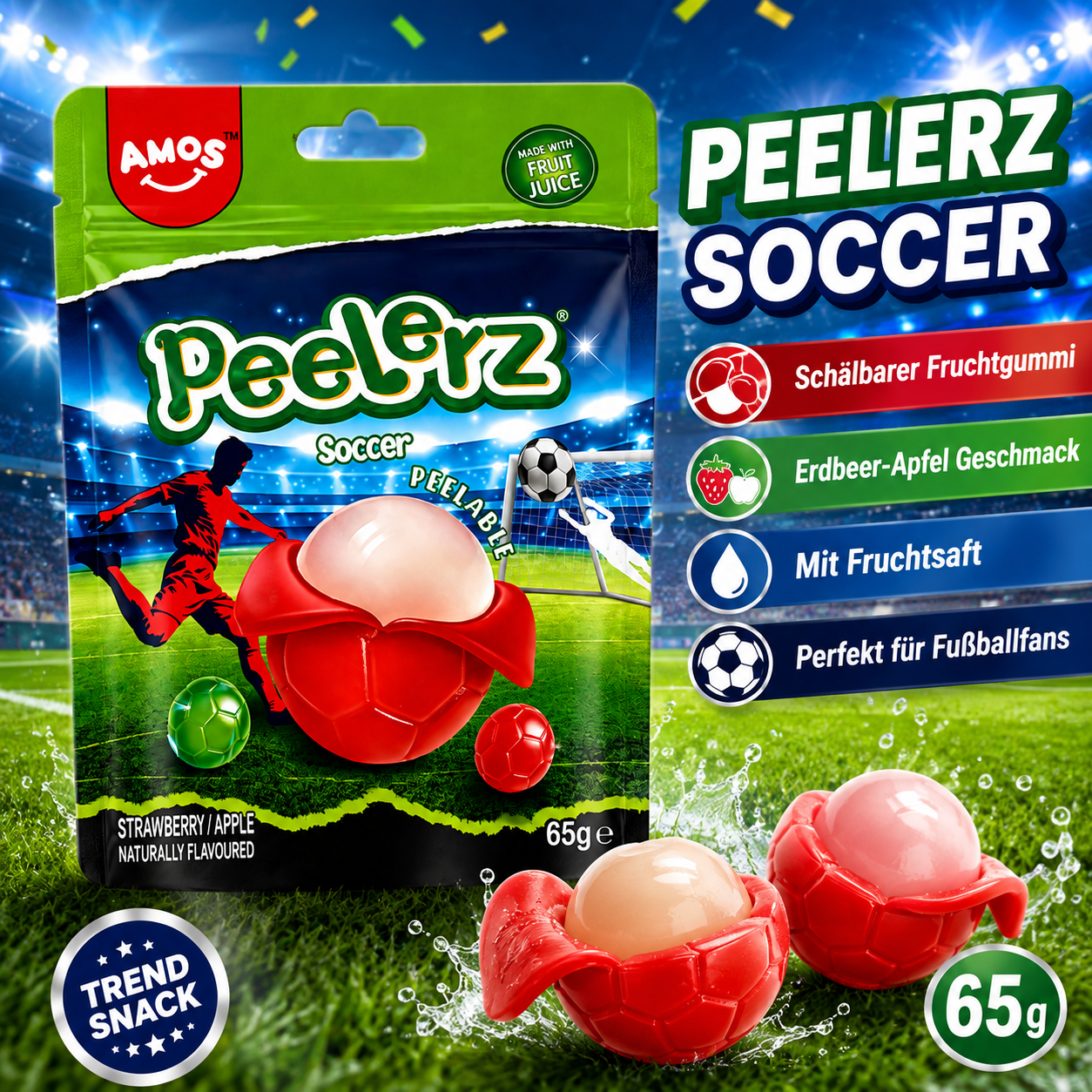 AMOS Peelerz Fußball Fruchtgummi Set 235 g – Soccer 65 g und World Cup Gummy Mix 170 g
