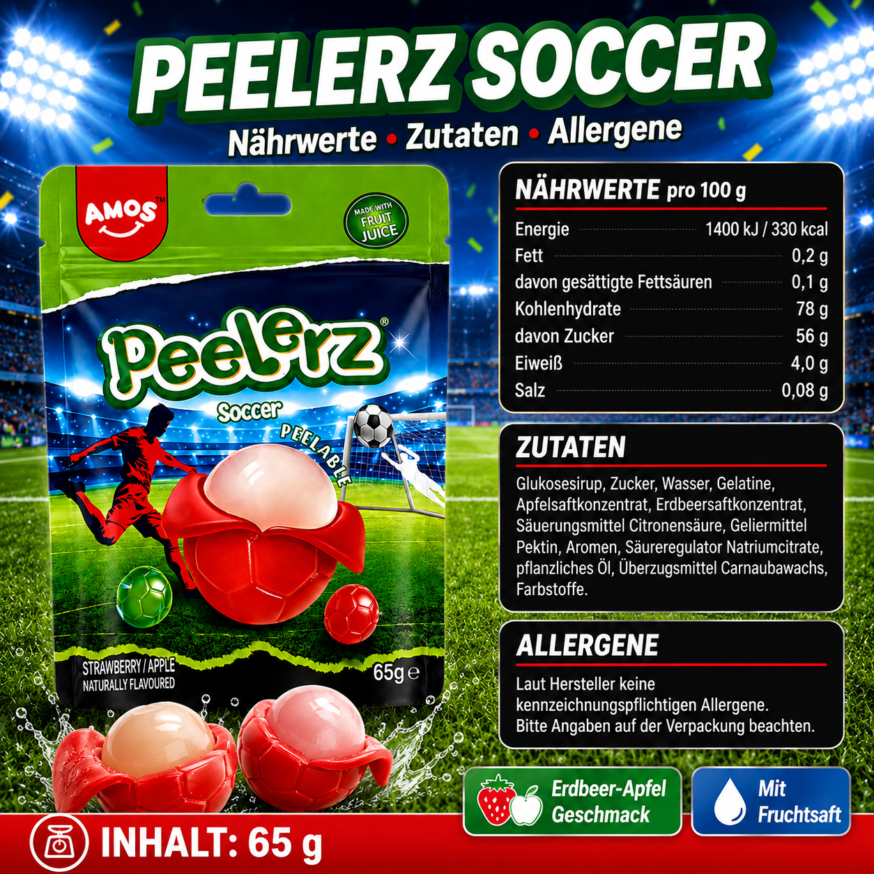 AMOS Peelerz Fußball Fruchtgummi Set 235 g – Soccer 65 g und World Cup Gummy Mix 170 g