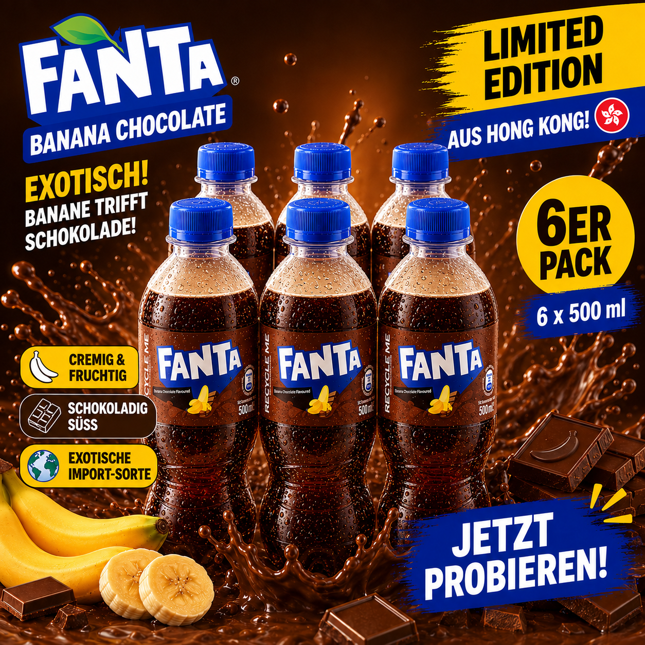 Fanta Banana Chocolate 6er Pack - 6x 500ml
