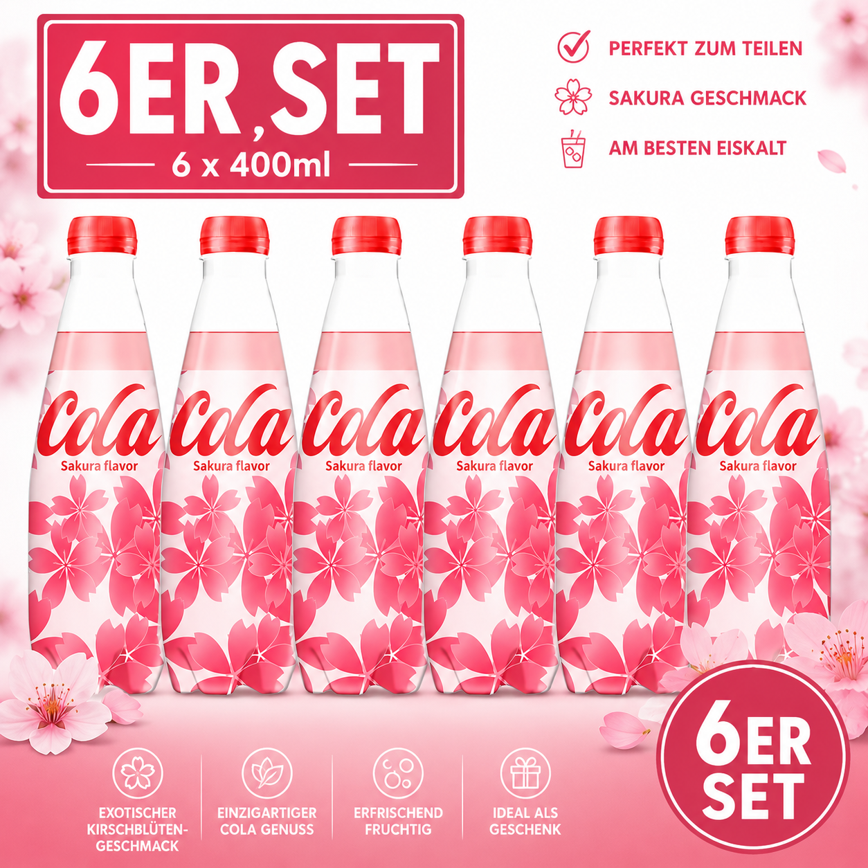 Huang Dong Cola Sakura Flavor400ml – Exotische Kirschblüten-Cola 6 x 400ml SET