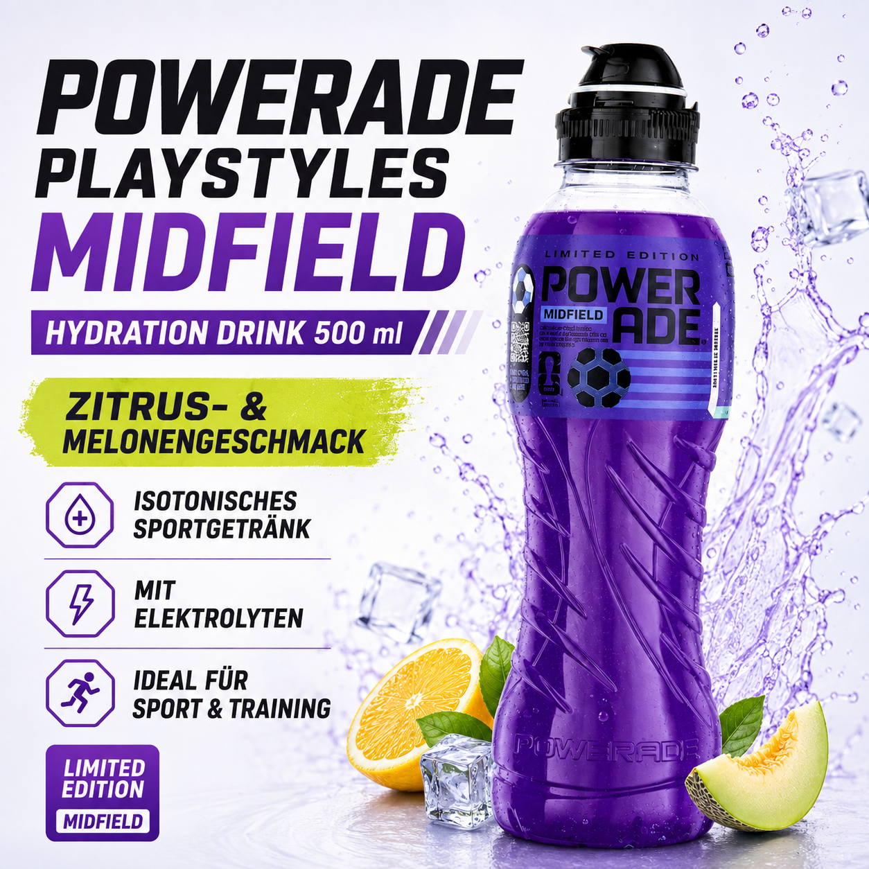 Powerade Playstyles Midfield Limited Edition 500 ml – Melonengeschmack