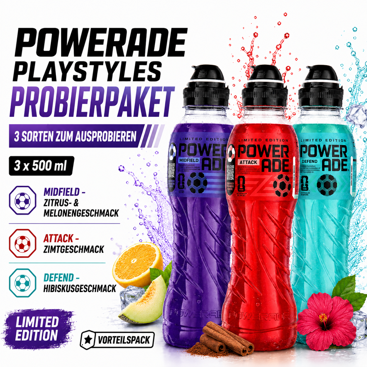 Powerade Playstyles Probierpaket 3er Set - 3x 500 ml Limited Editions