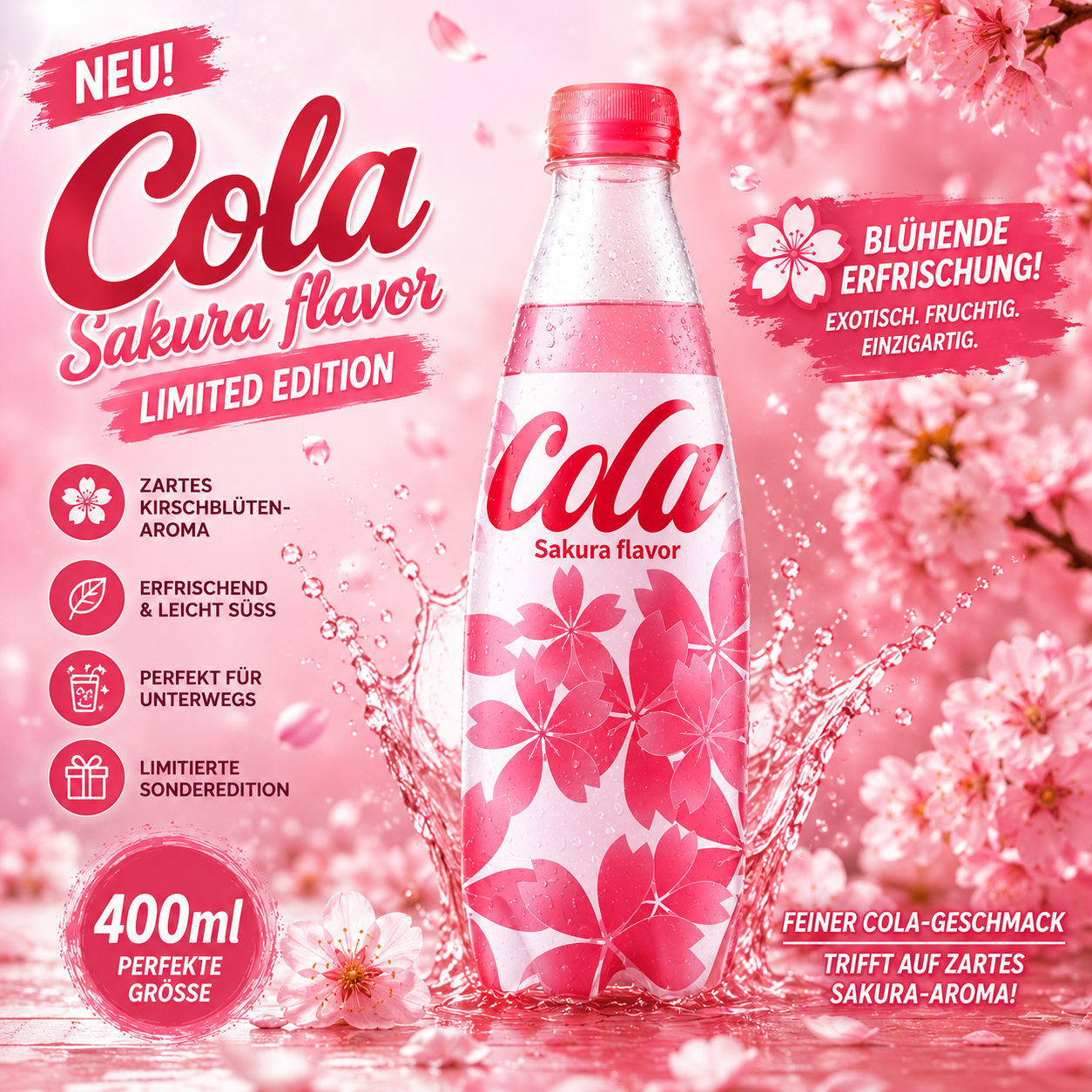 Huang Dong Cola Sakura Flavor400ml – Exotische Kirschblüten-Cola 6 x 400ml SET
