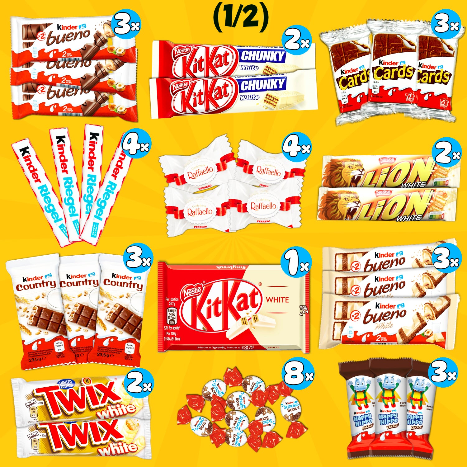 Mega XXL Schokobox | Über 60 Schokoladen & Schokoriegel | Leckeres Geschenk für Schokoladenliebhaber | Kinderschokolade, Duplo, Kitkat und mehr | Halloween Mix | Candy & Bar ®