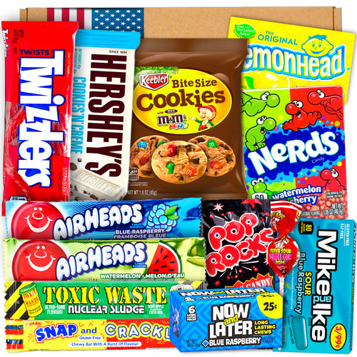 Prime USA Box – Amerikanische Süßigkeiten Geschenkbox | USA Import Geburtstag, Party, Mitbringsel | Geschenk für USA Fans & Süßigkeitenliebhaber | Halloween Candy Mix | Candy & Bar ®