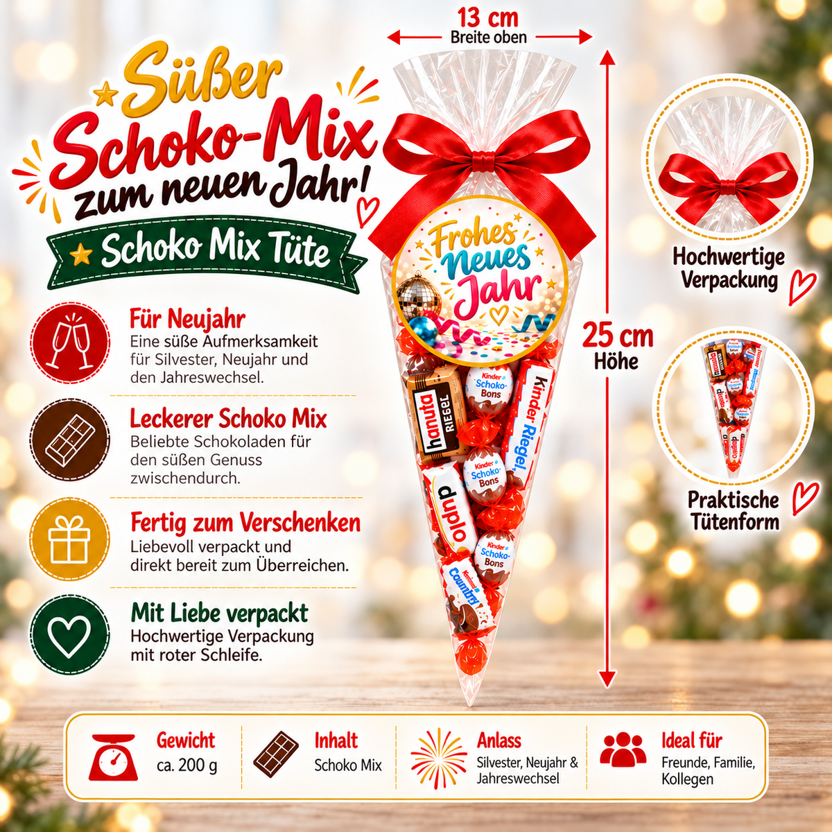 Schokolade Mix Geschenk-Tüte – Frohes neues Jahr