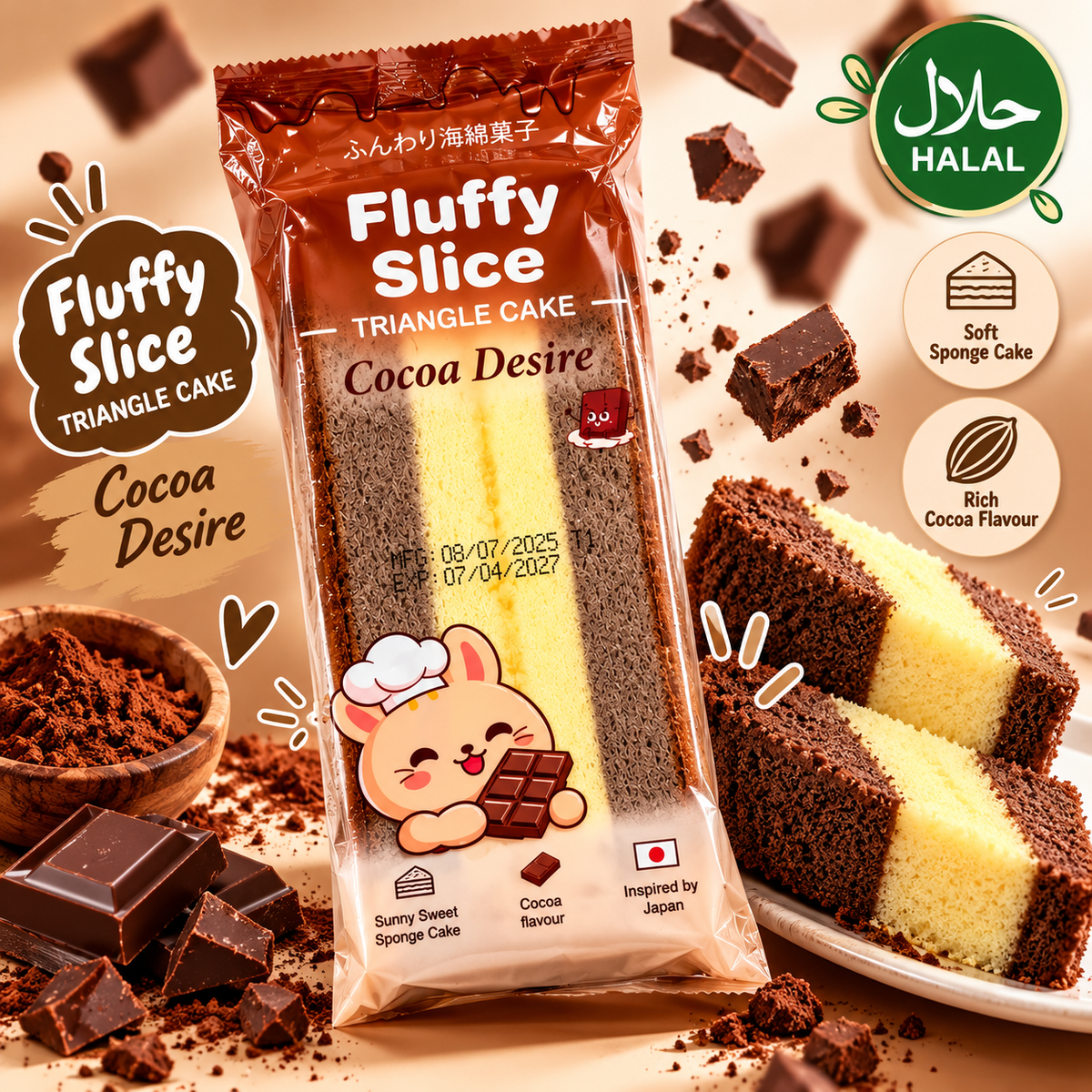 Fluffy Slice Triangle Cake - Chocolate