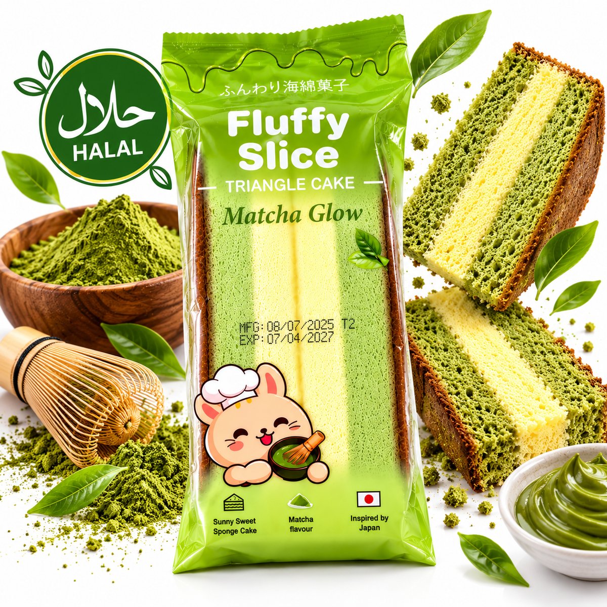 Fluffy Slice Triangle Cake - Matcha